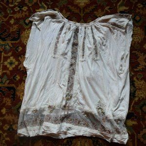 FREE PEOPLE White Morocco Moroccan Loose Embellished Sequin Top L Large